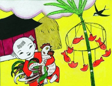 Tác phẩm Cây nêu và em bé của họa sỹ Bỉ gốc Việt Vĩnh Khoa