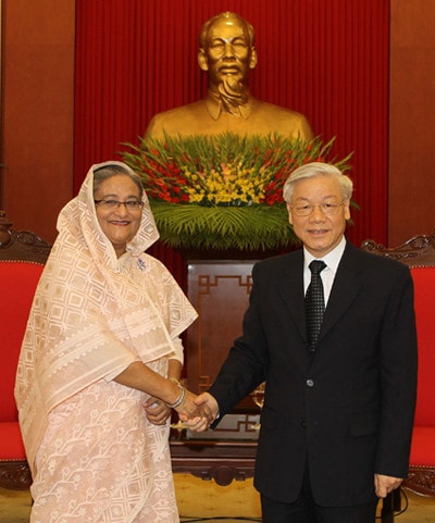 Tổng bí thư Nguyễn Phú Trọng tiếp Thủ tướng CH Nhân dân Bangladesh Sheikh Hasina Ảnh: Trí Dũng