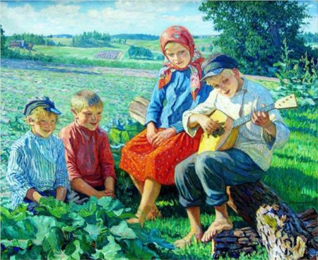 Balalaika và lũ trẻ trên đồng Tranh của Nikolay Bogdanov - Belsky