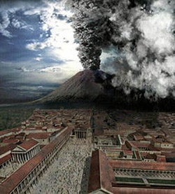 Một bức họa thể hiện vụ phun trào núi lửa chôn vùi Pompeii