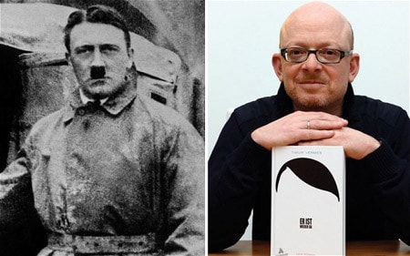 Adolf Hitler (trái) và nhà văn Đức Timur Vermes với cuốn sách Hắn trở lại