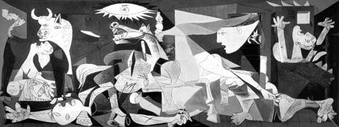 Guernica, sơn dầu kích thước 3,49 x 7,76m, vẽ năm 1937 ở Paris, lưu giữ tại Bảo tàng Reina Sofia, Madrid - Tây Ban Nha từ năm 1992.