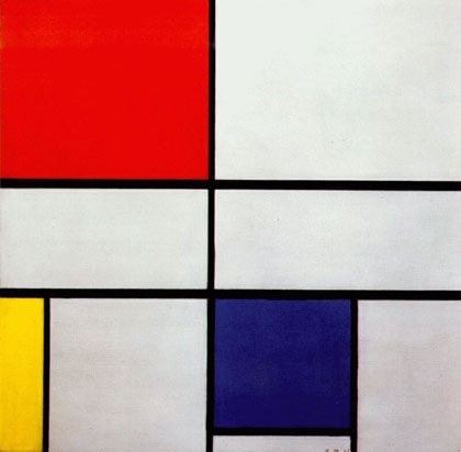 Bố cục C (số III) với đỏ, vàng và xanh, sơn dầu trên vải của Piet Mondrian, vẽ năm 1935, hiện thuộc bộ sưu tập cá nhân