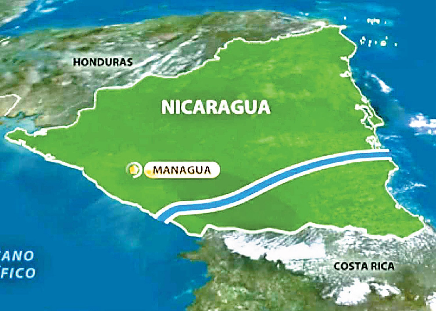 Kênh đào dự kiến xây dựng ở Nicaragua (màu xanh dương) Nguồn: BusinessInsider