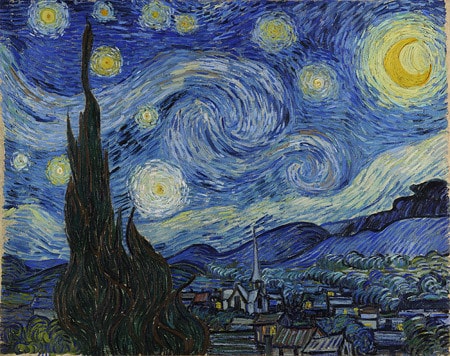 Đêm đầy sao, sơn dầu của Van Gogh, vẽ năm 1889, kích thước 74 x 92cm, đang lưu giữ tại Bảo tàng Nghệ thuật hiện đại New York
