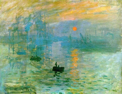 Ấn tượng: mặt trời mọc, sơn dầu của Monet, sáng tác năm 1872, khổ 48 x 63cm, đang lưu giữ tại Bảo tàng Marmottan, Paris