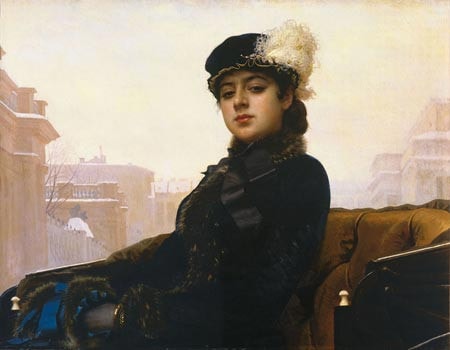 Người đàn bà xa lạ (Portrait of an Unknown Woman), sơn dầu của Ivan Nikolaevich Kramskoi, khổ 99x75,5cm, sáng tác năm 1883, đang lưu giữ tại Bảo tàng Tretyakov, Nga