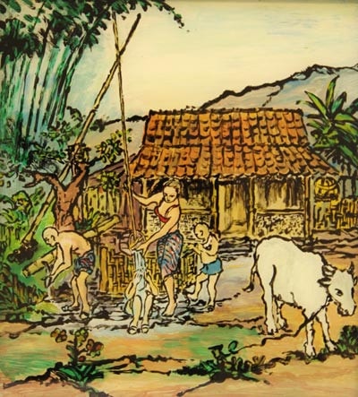 Phụ nữ Madura giặt bên giếng