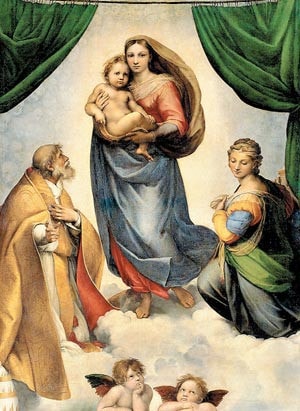 Đức mẹ Sistine, sơn dầu của Raphael, kích thước 265x196cm, lưu giữ tại Bảo tàng Alte Meister, Dresden, Đức