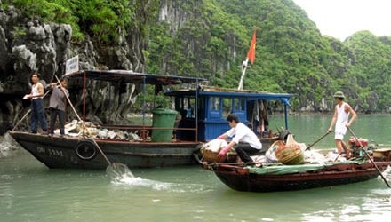 Vớt rác làm sạch Vịnh Hạ Long Nguồn:baoquangninh.com
