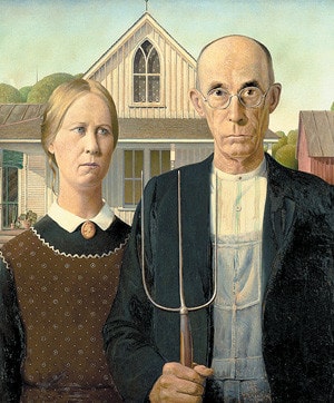 American Gothic, sơn dầu của Grant Wood, kích thước 72 x 62cm, vẽ năm 1930, hiện được lưu giữ tại Viện Nghệ thuật Chicago