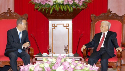 Tổng bí thư Nguyễn Phú Trọng tiếp Tổng thư ký Liên Hợp Quốc Ban Ki-moon Ảnh: Trí Dũng