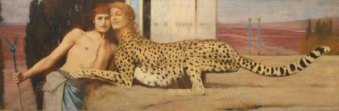 Sự âu yếm (The Caress), vẽ năm 1896, sơn dầu trên vải bố của Fernand Khnopff, tác phẩm thuộc sở hữu của Bảo tàng Nghệ thuật Hoàng gia Bỉ