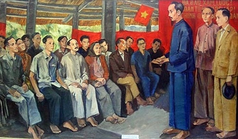 Bức họa Đại hội Quốc dân họp tại Tân Trào ngày 16.8.1945