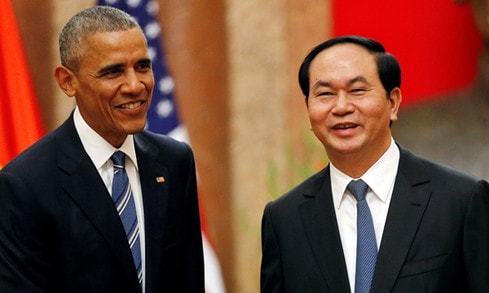 Chủ tịch nước Trần Đại Quang (phải) và Tổng thống Mỹ Barack Obam Nguồn: Reuters