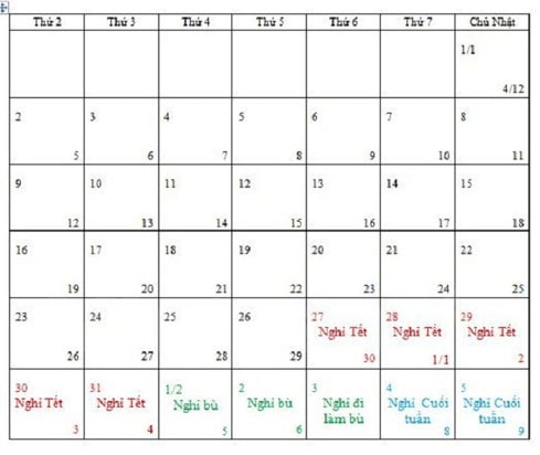 Lịch nghỉ Tết Nguyên đán 2017 kéo dài 10 ngày nếu đi làm bù ngày 3.2.2017.