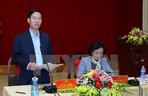 Ông Võ Văn Thưởng phát biểu tại buổi làm việc. (Ảnh TTXVN)