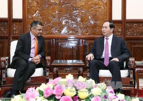 Chủ tịch Nước Trần Đại Quang đã tiếp Tổng Giám đốc tập đoàn TATA (Ấn Độ) tại Việt Nam, ông Indronil Sengupta (Ảnh TTXVN)