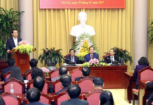 Chủ tịch Nước Trần Đại Quang phát biểu chỉ đạo hội nghị Ảnh: Nhan Sáng