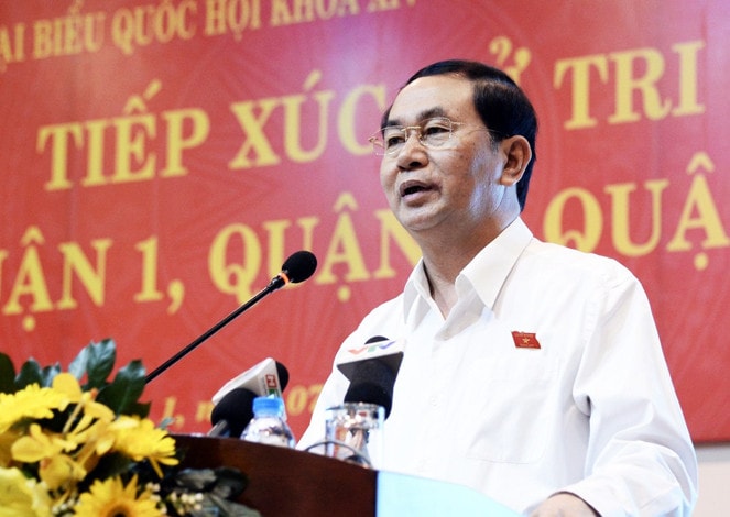 Chủ tịch Nước Trần Đại Quang phát biểu tại buổi TXCT quận 1, 3 và 4 (TP Hồ Chí Minh)