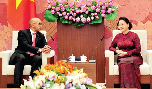 Chủ tịch Quốc hội Nguyễn Thị Kim Ngân tiếp Đại sứ Cuba tại Việt Nam Hermenio Lopez Diaz Ảnh: Quang Khánh