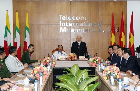 Tổng Bí thư Nguyễn Phú Trọng phát biểu tại Mytel Ảnh: Trí Dũng