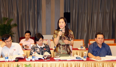 Ủy viên Thường trực Ủy ban Kinh tế Đoàn Thị Thanh Mai phát biểu tại phiên thẩm tra Ảnh: Mạnh Tuân