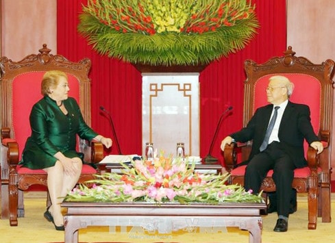 Tổng Bí thư Nguyễn Phú Trọng tiếp Tổng thống nước Cộng hòa Chile Michelle Bachelet Ảnh: Trí Dũng