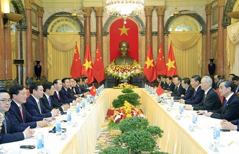 Chủ tịch Nước Trần Đại Quang hội đàm với Tổng Bí thư, Chủ tịch Trung Quốc Tập Cận Bình Ảnh: TTXVN