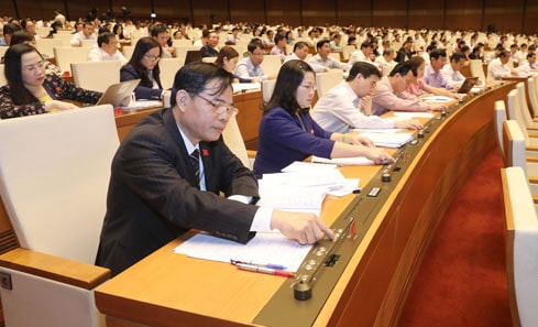 Đòan ĐBQH Bắc Kạn biểu quyết thông qua Luật Bảo vệ và phát triển rừng (sửa đổi) Ảnh: Quang Khánh