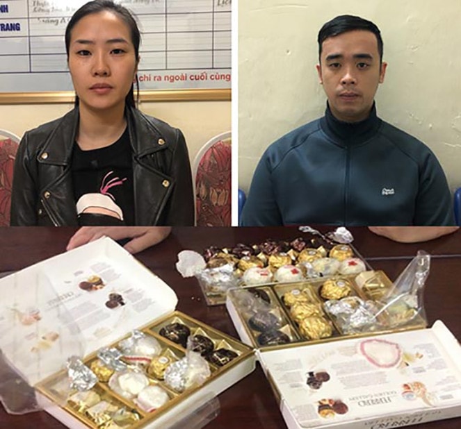 Đối tượng Hạnh và Dũng cùng tang vật vụ án tại cơ quan CSĐT Công an Hải Phòng