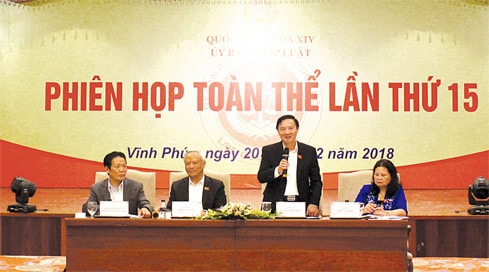 Ủy viên Trung ương Đảng, Chủ nhiệm Ủy ban Pháp luật Nguyễn Khắc Định phát biểu tại phiên họp Ảnh: P. Thủy