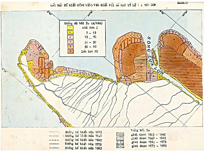 Bồi và lở ở Cà Mau (1885 - 1985) (a) Bồi ở Mũi Cà Mau; (b) Xói lở ở phía Đông