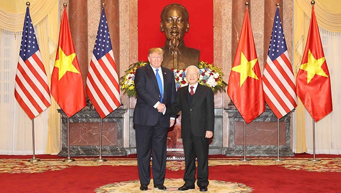 Tổng Bí thư, Chủ tịch Nước Nguyễn Phú Trọng hội đàm với Tổng thống Hoa Kỳ Donald Trump Ảnh: Trí Dũng