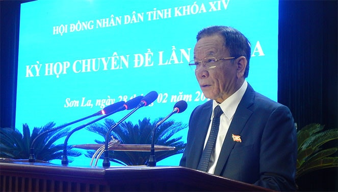 Bí thư Tỉnh ủy, Chủ tịch HĐND tỉnh Hoàng Văn Chất phát biểu khai mạc Kỳ họp