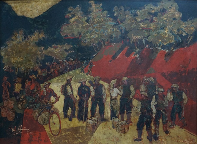 “Đường lên Điện Biên”, sơn mài của Trần Khánh Chương