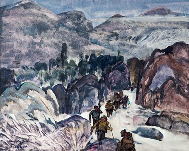“Đường Trường Sơn theo dòng suối” (1995), thuốc nước trên giấy của họa sĩ Nguyễn Thanh Châu