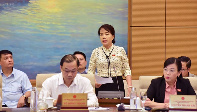 Đại biểu Quốc hội Nguyễn Thị Kim Thúy (Đà Nẵng) chất vấn tại phiên họp Ảnh: Quang Khánh