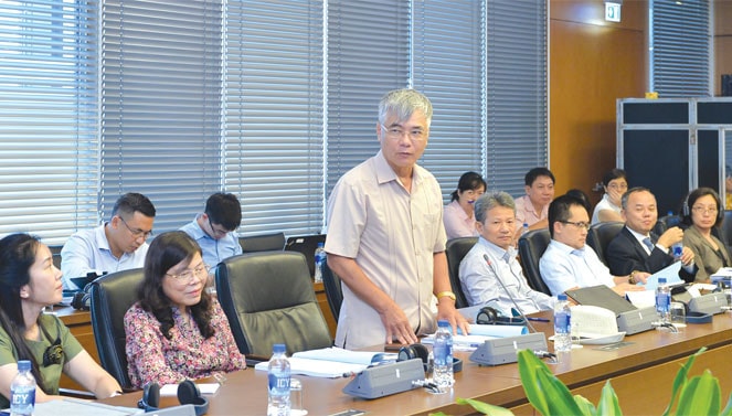 Chuyên gia độc lập dự án Luật PPP, nguyên Phó Chủ nhiệm Ủy ban Kinh tế Nguyễn Văn Phúc phát biểu tại tọa đàm Ảnh: Quang Khánh