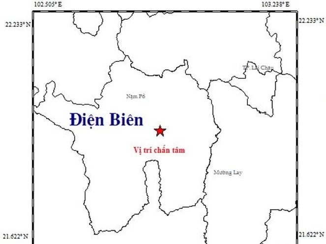 Vị trí chấn tâm. (Nguồn: Viện Vật lý địa cầu)