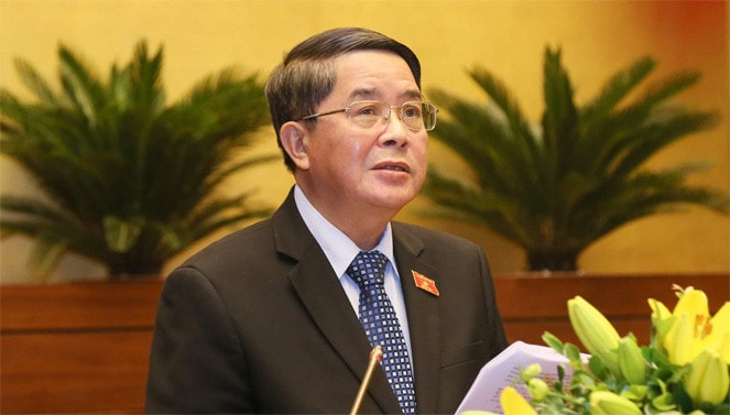 Chủ nhiệm Ủy ban Tài chính - Ngân sách Nguyễn Đức Hải trình bày Báo cáo thẩm tra về tình hình thực hiện NSNN năm 2019 Ảnh: Quang Khánh