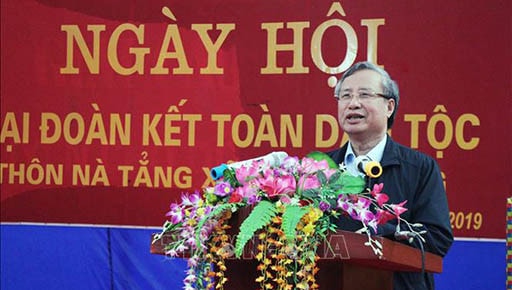 Ủy viên Bộ Chính trị, Thường trực Ban Bí thư Trần Quốc Vượng phát biểu tại Ngày hội Đại đoàn kết toàn dân tộc ở thôn Nà Tẳng, xã Lương Bằng, huyện Chợ Đồn, tỉnh Bắc Kạn.
