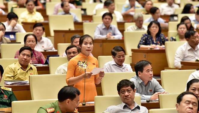 ĐBQH Cao Thị Giang (Quảng Bình) phát biểu chất vấn tại hội trường Ảnh: Quang Khánh