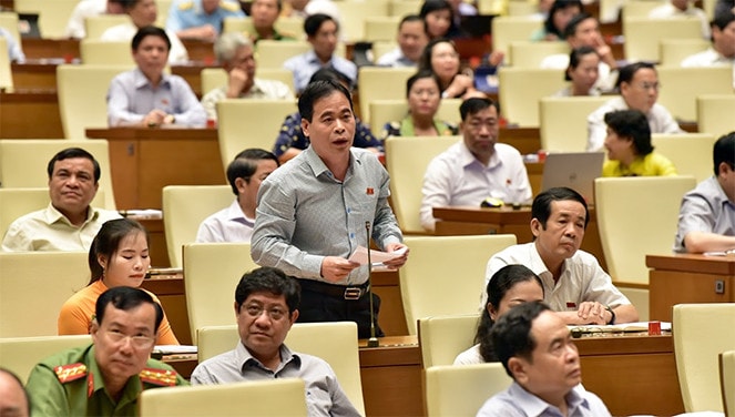 ĐBQH Nguyễn Mạnh Cường (Quảng Bình) phát biểu chất vấn tại hội trường Ảnh: Quang Khánh
