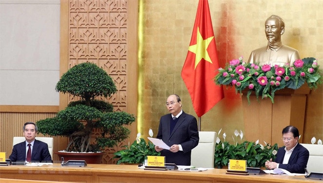 Thủ tướng Nguyễn Xuân Phúc phát biểu khai mạc tại điểm cầu Hà Nội. (Ảnh: Thống Nhất/TTXVN)