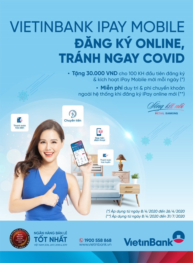 Giao dịch trực tuyến qua VietinBank iPay giảm thiểu tối đa việc KH phải ra ngoài hoặc tiếp xúc trực tiếp với tiền mặt