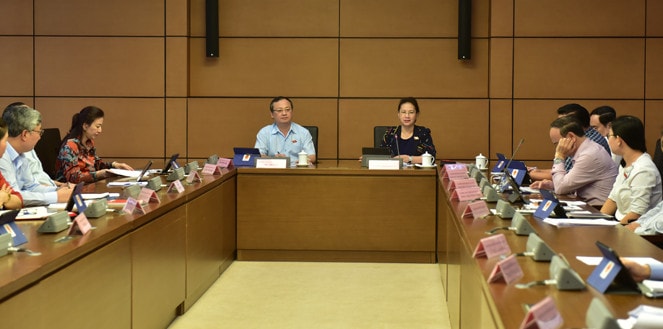 Chủ tịch Quốc hội Nguyễn Thi Kim Ngân phát biểu tại phiên họp tổ Ảnh: Quang Khánh