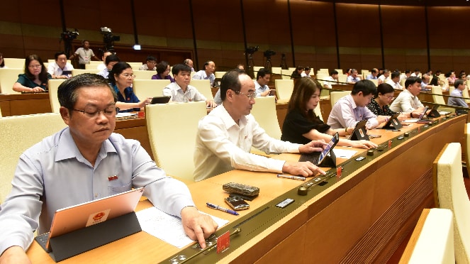 Đoàn ĐBQH Lào Cai biểu quyết Ảnh: Quang Khánh