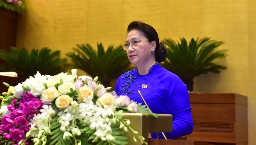 Chủ tịch Quốc hội Nguyễn Thị Kim Ngân phát biểu bế mạc Kỳ họp thứ Chín, Quốc hội Khóa XIV Ảnh: Quang Khánh