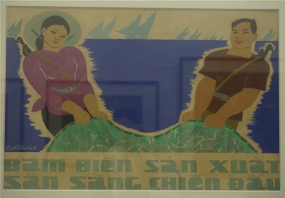 Tranh “Bám biển sản xuất sẵn sàng chiến đấu” của Quốc Thái